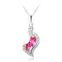 Silver/White Rose Pink Crystal Pendant With Chain For Women-10552-1060