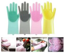 Magic Silicone Gloves, Reusable Dishwashing Gloves with Wash Scrubber, Heat Resistant Cleaning Gloves