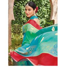 Stylee Lifestyle Turquoise  Banarasi Silk Jacquard Saree -1528