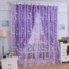 Print Floral Voile Door Curtain Window Room Curtain Divider Scarf Purple