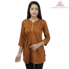 Brown Lining Textured  Rayon Slub Top For Women