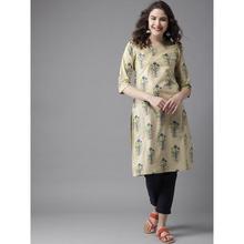 Women Beige & Blue Printed A-Line Kurta