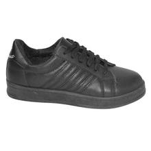 Black Pu Leather Lace-Up Sneakers For Women