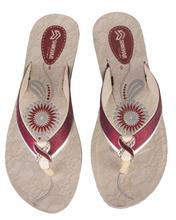 Shikhar Women's Maroon Beige Stone Slip Sandal