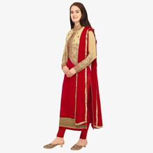 Stylee Lifestyle Red Satin Embroidered Dress Material (1747)