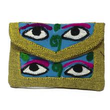 Mustard Yellow Eye Design Embroidered Zip Purse For Women