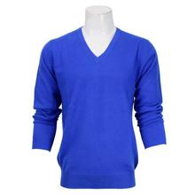 100% Wool Solid V-Neck Sweater- Royal Blue