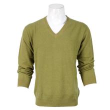 Yellowish Green Cashmere V-Neck Sweater For Men