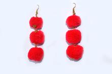 Three Layered Hot Pink Pom Pom Earrings