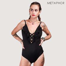 METAPHOR Black Front Criss-Cross Swimsuit For Women(Plus Size) - MSS04B