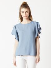 Imagination At Work Ruffle Top Dusty Blue  For Women