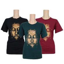 Pack Of 3 Buddha Printed 100% Cotton T-Shirt For Women- Black/Green/Maroon