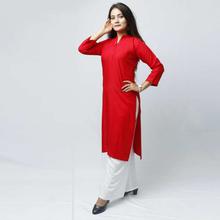 Red Solid Chikan Kurti For Women
