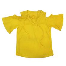 Yellow Solid Shoulder Cut Tops For Girls