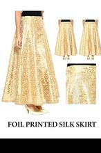 Golden printed silk skirt 