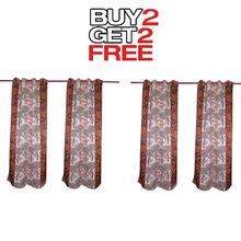 Curtains Buy 2 Get 2 Free [4pcs] [Winter Tree Design] - Brown