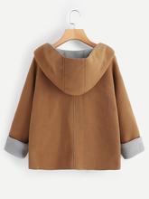 Khaki Contrast Sherpa Lining Single Button Hooded Coat