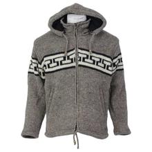 Light Grey/Black Front Printed Inner Fleece Hooded Jacket For Men