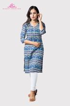 Women Jaipuri Printed Pure Cotton Kurti With Cotton Leggings Set – Blue