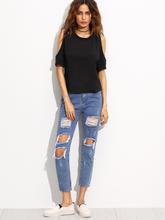 Blue Ripped Ankle Jeans