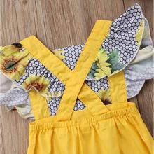 Cute 2Pcs Newborn Kid Baby Girl Sunflower Ruffles Romper Playsuit