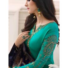 Stylee Lifestyle Green Satin Embroidered Dress Material (1762)