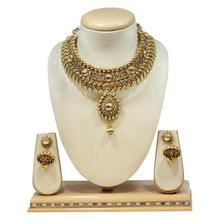 Golden Antique Choker Drop Necklace And Pijada Earring Set For Women