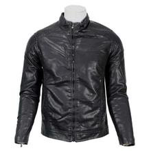 Black Zip Up PU Leather Jacket For Men