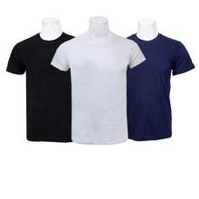 Pack Of 3 Plain 100% Cotton T-Shirt For Men-Black/White/Blue