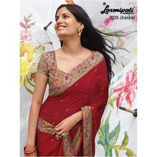 Laxmipati Floral Design Printed Red Georgette Designer Saree with attached Floral Blouse piece for Casual, Party, Festival and Wedding