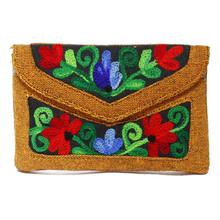 Light Brown Floral Embroidered Zip Purse For Women
