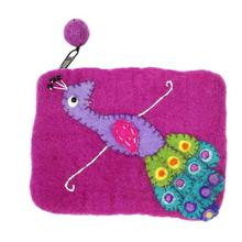 Peacock Patched Felt Coin Pouch For Women