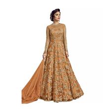 Party Wear Embroidery Anarkali Suit Nylon Net Semistitched-Orange