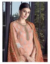 Stylee Lifestyle Peach Chanderi Silk Embroidered Dress Material - 2186