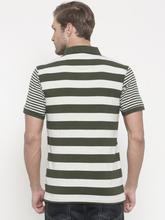 Peter England Men Olive Green Striped Polo Collar T-shirt