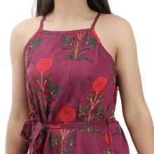 Pkshee Maroon Floral Printed Slit Dress For Women