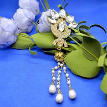 Tulip Shaped Faux Moti and Stones Embellished Tasseled Hair Embellishment For Women