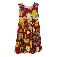 Red/Yellow Floral Printed Frock For Girls