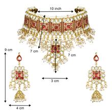 Aheli Gold Plated Red Meenakari Bridal Choker Necklace Earring Jewellery Set