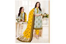 Yellow/Light Green Printed Cotton Kurta Set For Women