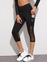 Contrast Mesh Capris Sports Leggings