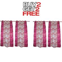 Curtains Buy 2 Get 2 Free [4pcs] [Winter Tree Design] - Pink