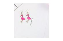 Pink Flamingo Ostrich Gold Toned Dangle Drop Earring