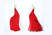 Red Silk Thread Tassel With Stone Earring