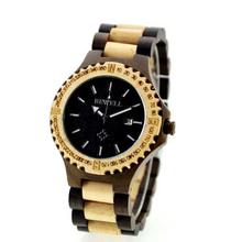 FashionieStore Men's wristwatch Men's Natural Wooden Wristwatch Wood Watch Quartz with Date + Box D