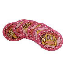 Pink Mithila Art Round Coaster Set - 6 Pcs