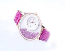 Moving Beads Crystal Quartz watch Fashion Luxury Casual Dress Leather ladies Watch LW004