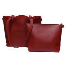 Red Symmetrical Front Pocket 2 in 1 Tote Bag For Women