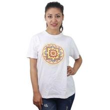 White Mandala Printed 100% Cotton T-Shirt For Women - 011