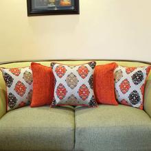 Set Of 5 Abstract Printed Cotton Cushion Cover -Orange/White